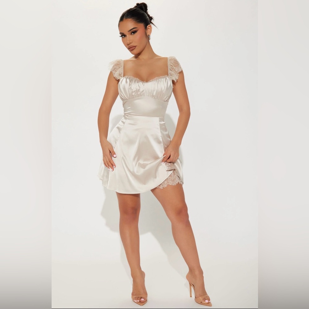 Elegant Cream Satin Dress with Lace Details